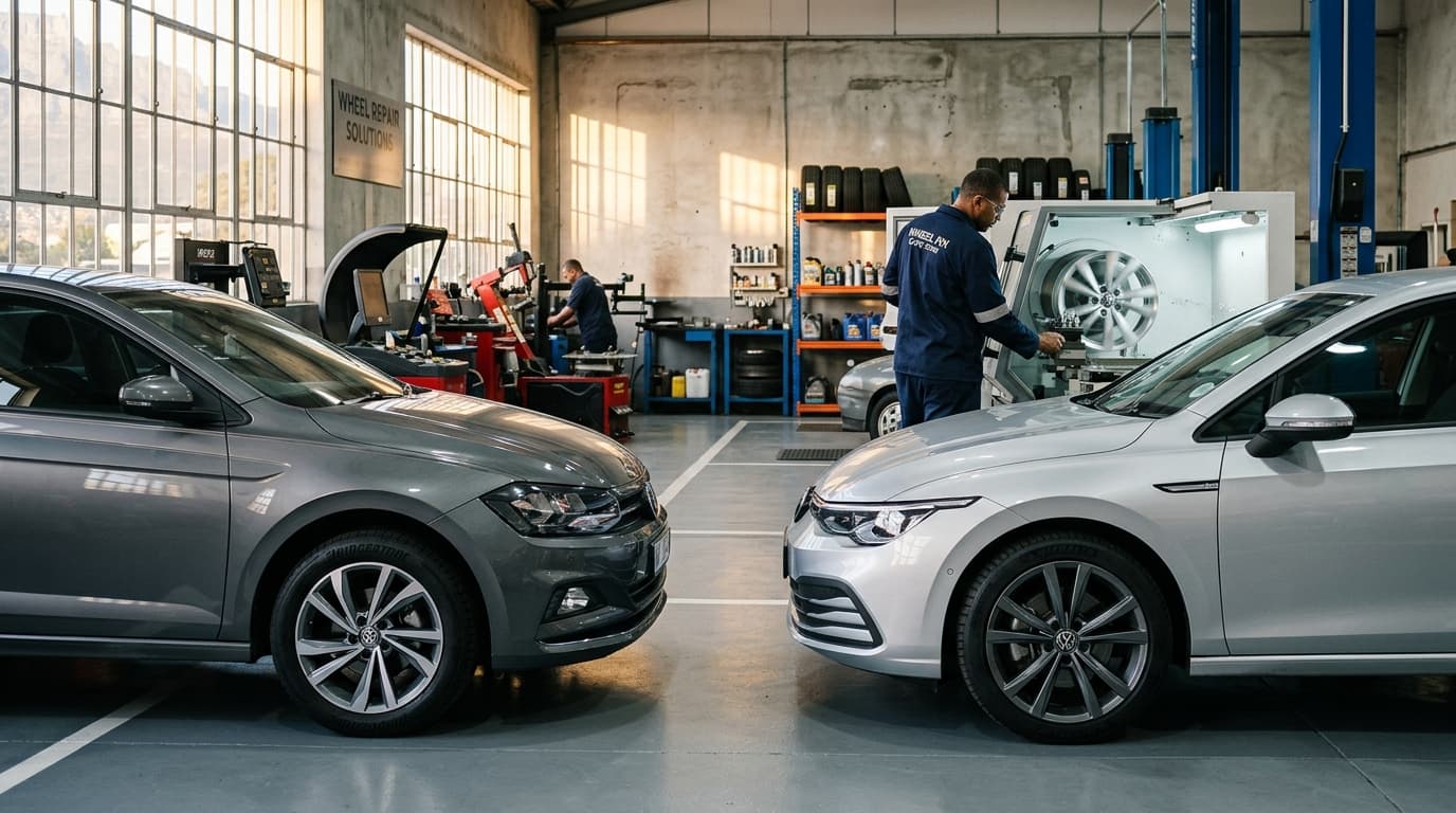 VW Polo and Golf alloy wheels being repaired at Speedline Mags workshop in Cape Town